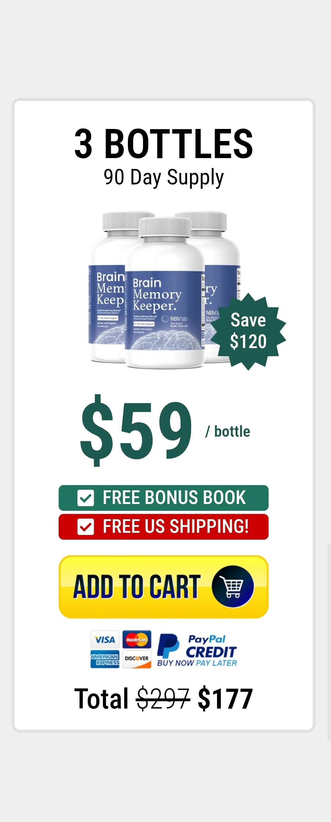 Brain Memory Keeper™ 3 bottles pricing